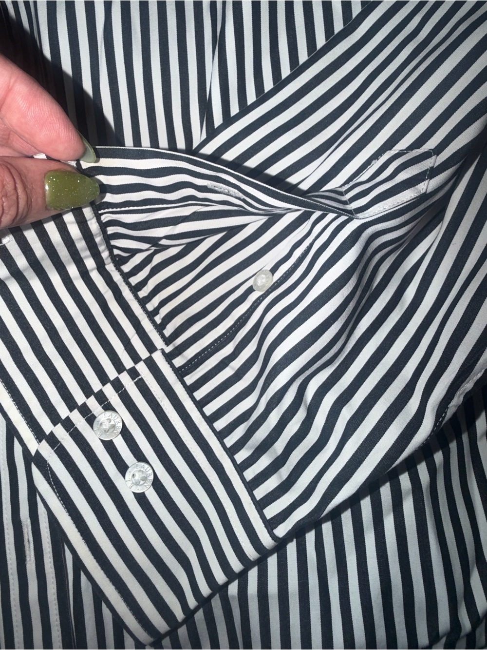 Women’s Ralph Lauren Black and White Striped Button-Down Shirt with Crest - Picture 4 of 9